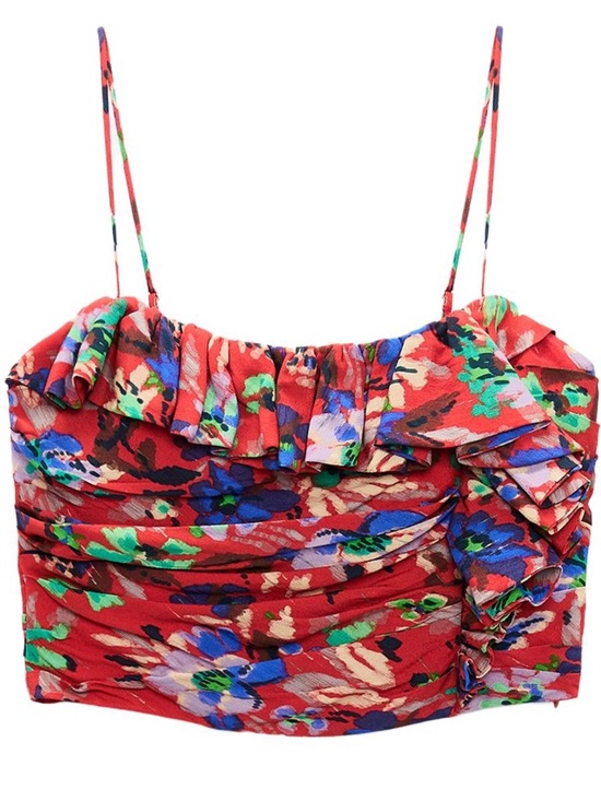 Zara Tops - ZARA Floral Ruffle Crop Top - Red Multicolor SIZE M NWT